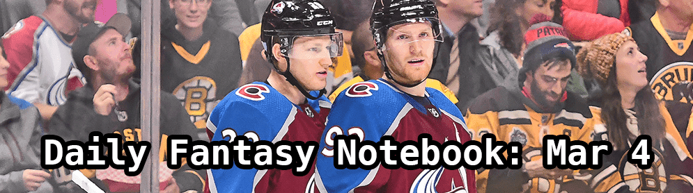 Daily Fantasy Hockey Notebook — 03/04/20