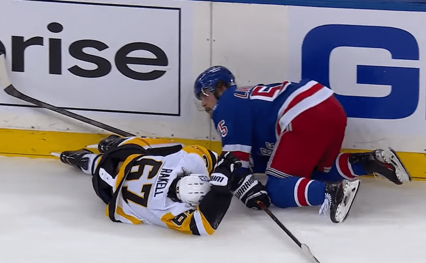 Pittsburgh Penguins’ Rickard Rakell leaves game after hit from New York Rangers’ Ryan Lindgren