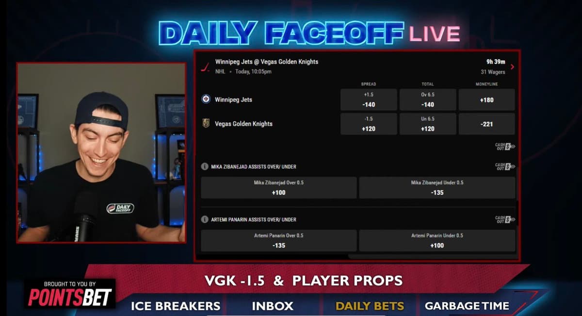 PointsBet Daily Picks Vegas Puckline & Mika Zibanejad assist prop Daily Faceoff