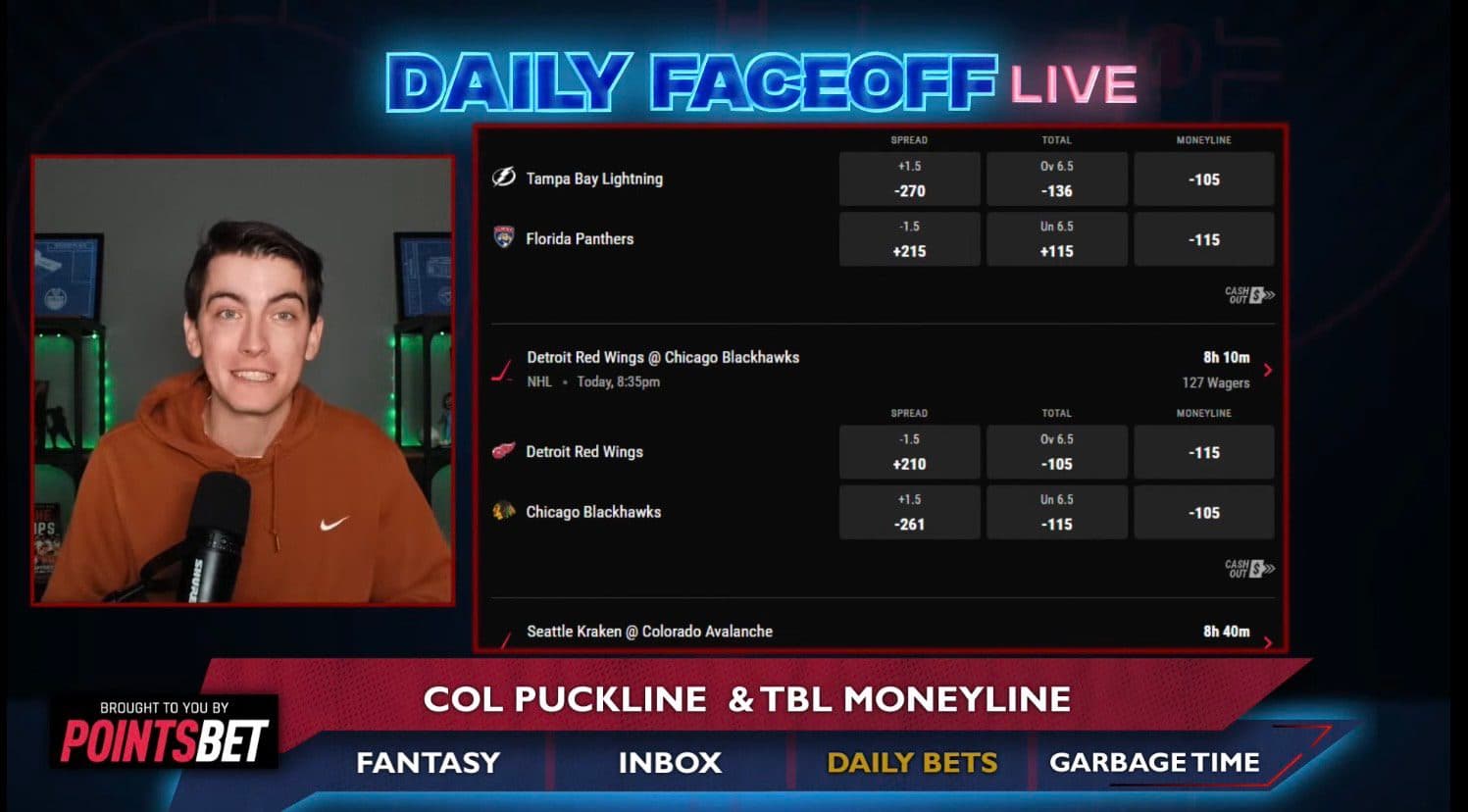 PointsBet Daily Picks: Stamkos shot prop & Avs/Kraken Puckline