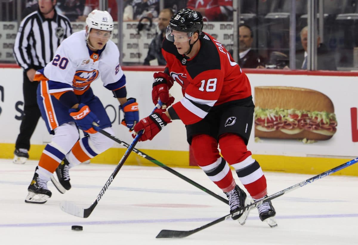 New Jersey Devils' Ondrej Palat (18) skates with the puck against