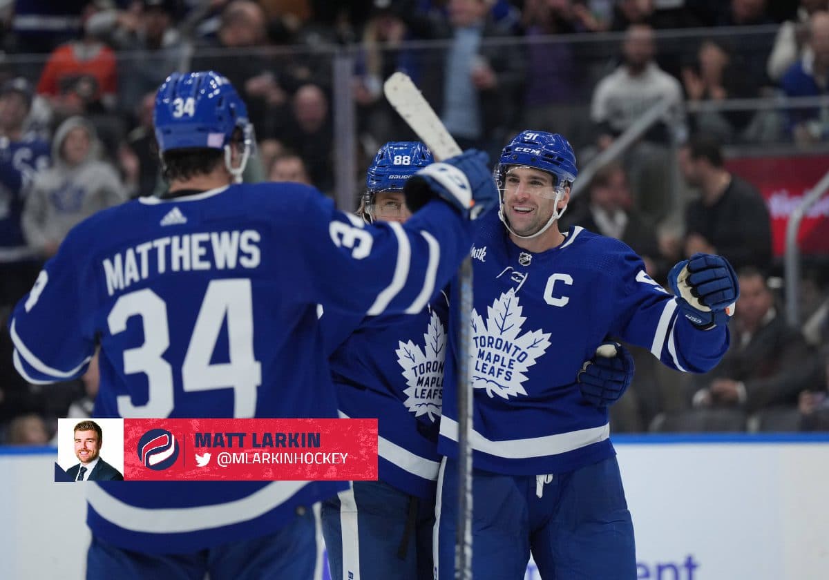 John Tavares of the Toronto Maple Leafs wears a Hockey Fights