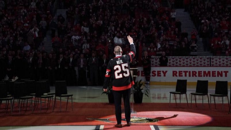 2023 Ottawa Senators Chris Neil Jersey Retirement Official Banner Pin /300