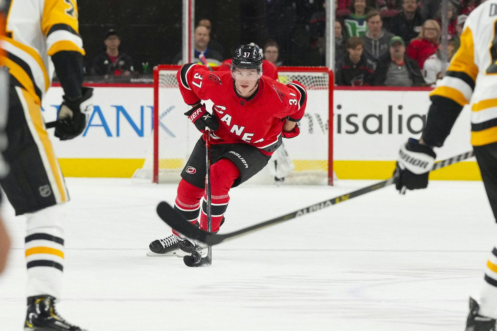Carolina Hurricanes’ Andrei Svechnikov takes ice for practice without non-contact jersey