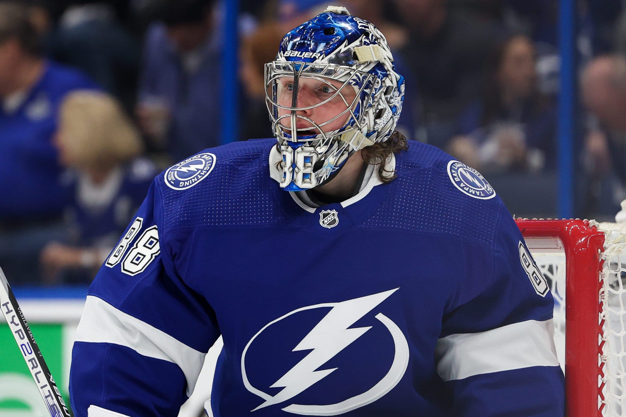 Tampa Bay Lightning goaltender Andrei Vasilevskiy makes a save