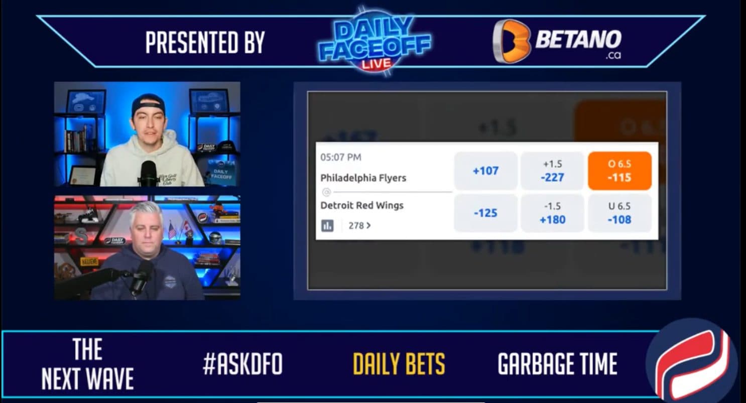 Betano Daily Bets: Flyers vs Red Wings Over 6.5 & McAvoy/Hischier shot prop parlay