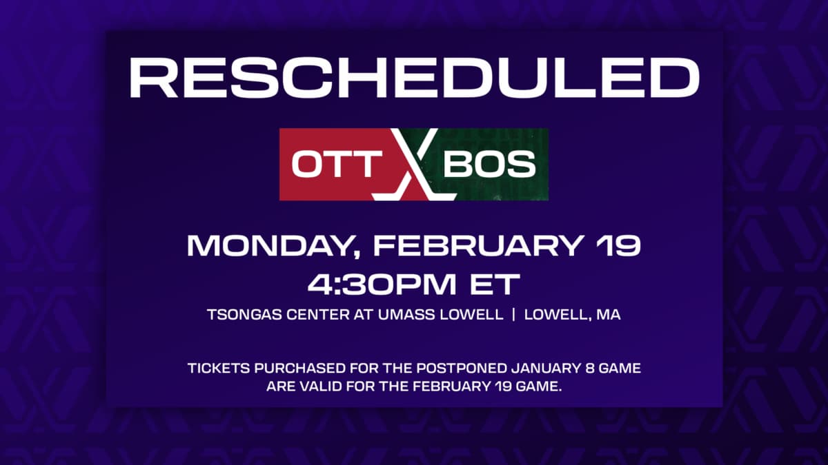 Postponed PWHL Ottawa vs. Boston game rescheduled for Feb. 19