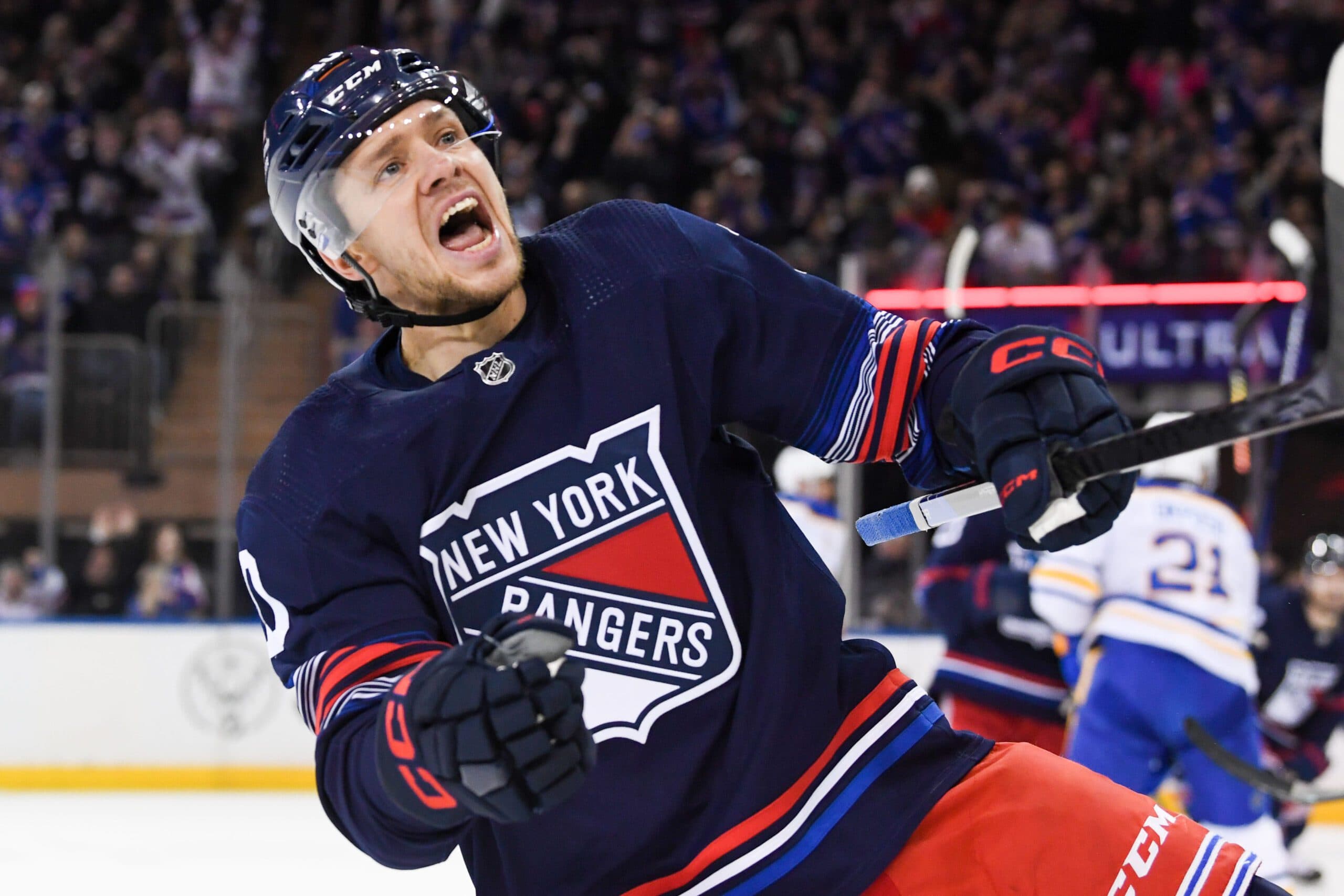 rangers winger artemi panarin celebrates a goal