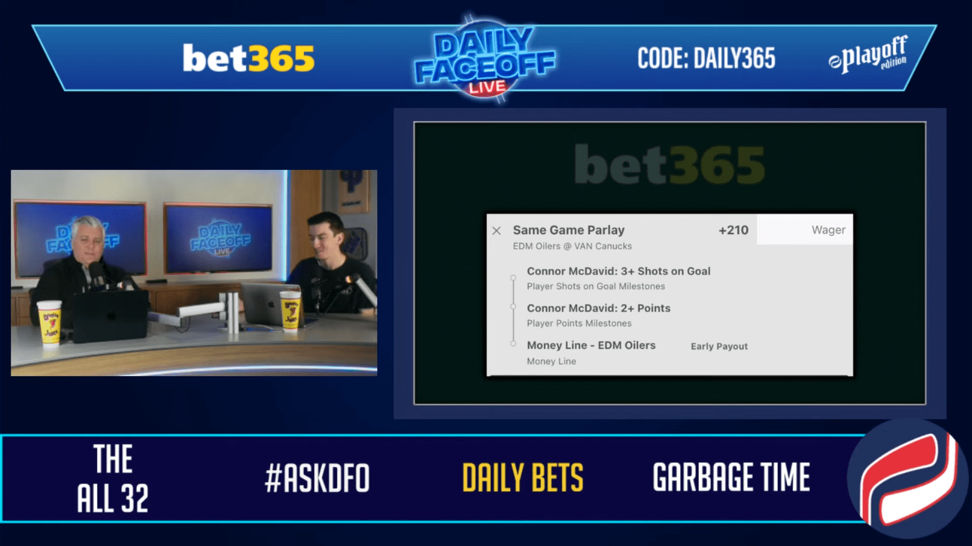 bet365 Daily Bets: Oilers Moneyline, McDavid 2+ points, McDavid 3+ shots