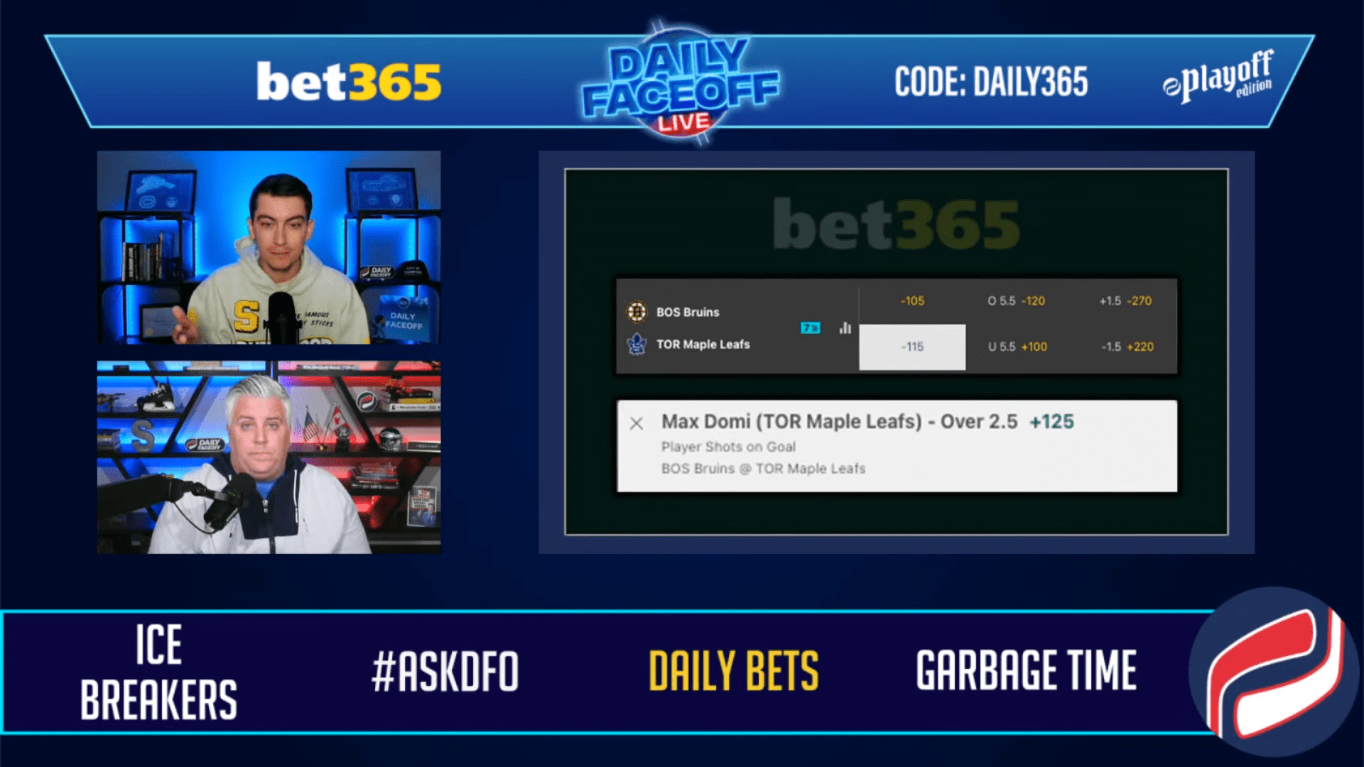bet365 Daily Bets: Maple Leafs Moneyline & Max Domi O2.5 shots