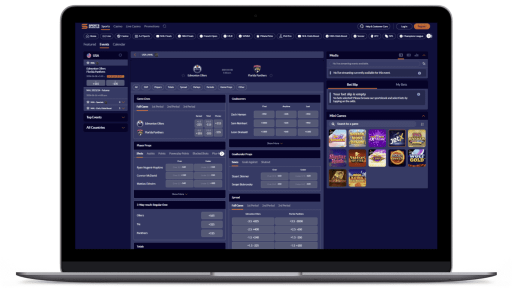 Desktop view of Sports Interaction sportsbook. 