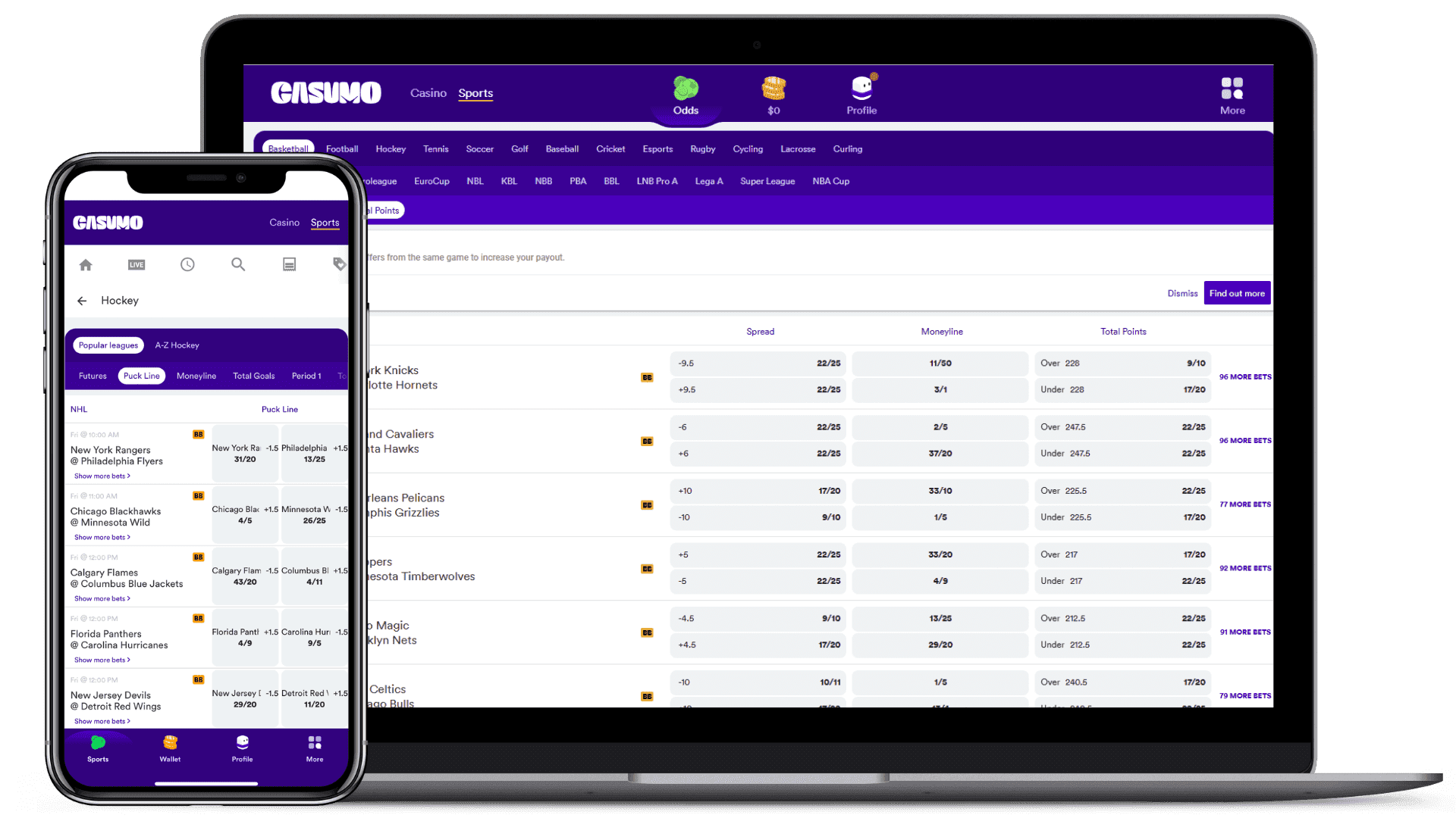 Laptop and iphone mockups of the casumo canada homepage.