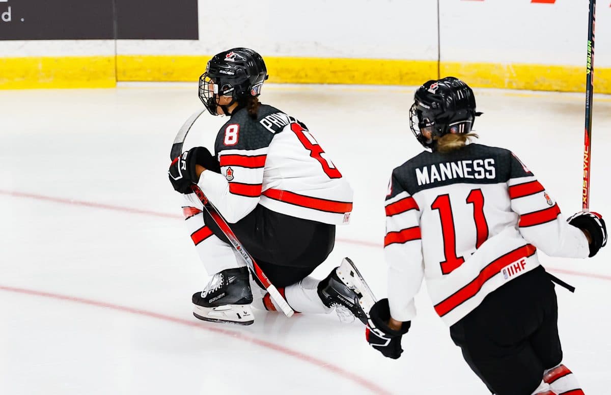 Team Canada defender Chloe Primerano, forward Sara Manness