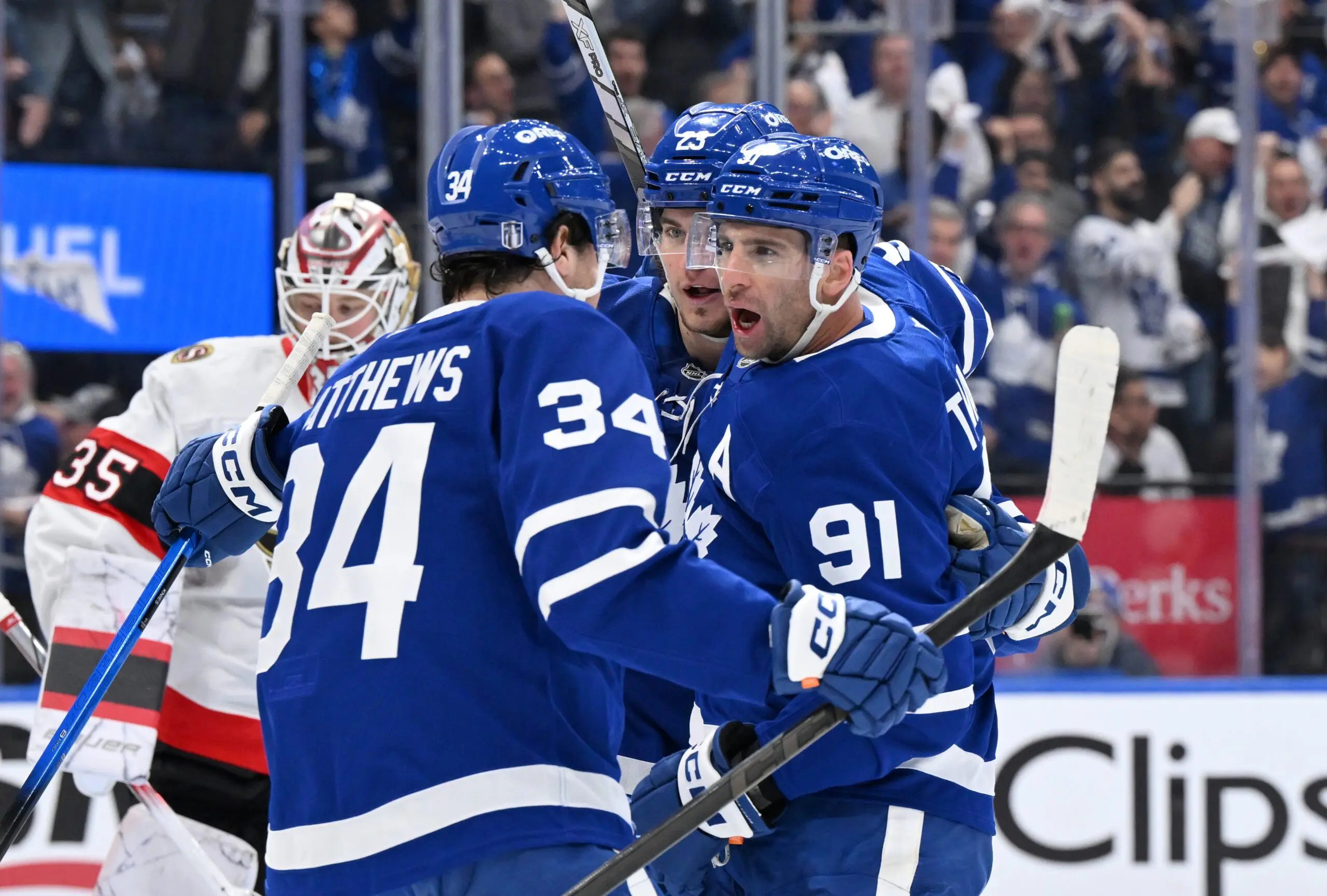 Auston Matthews, Matthew Knies and John Tavares