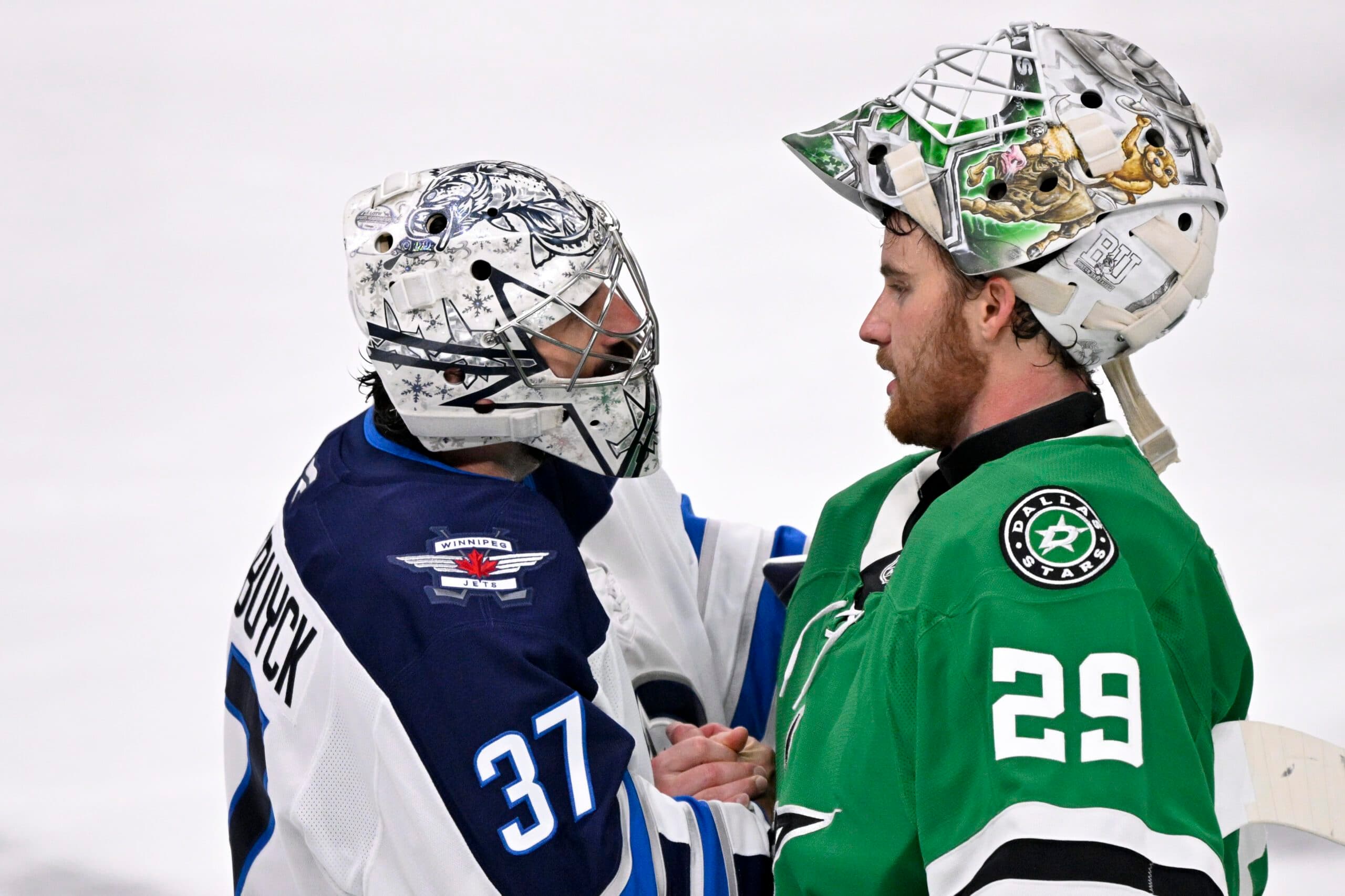 ‘There’s only one net’: Hockey frenemies Hellebuyck, Oettinger on battle for Team USA Olympic No. 1 job