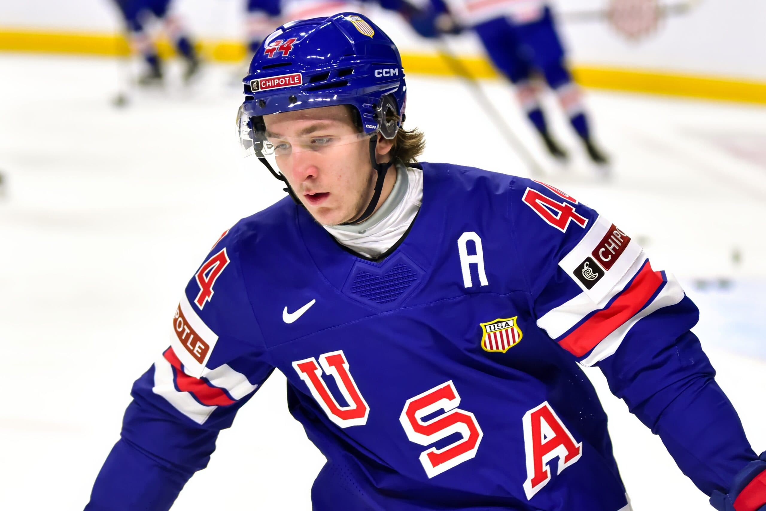 USA’s Cole Hutson out day-to-day after taking puck to head