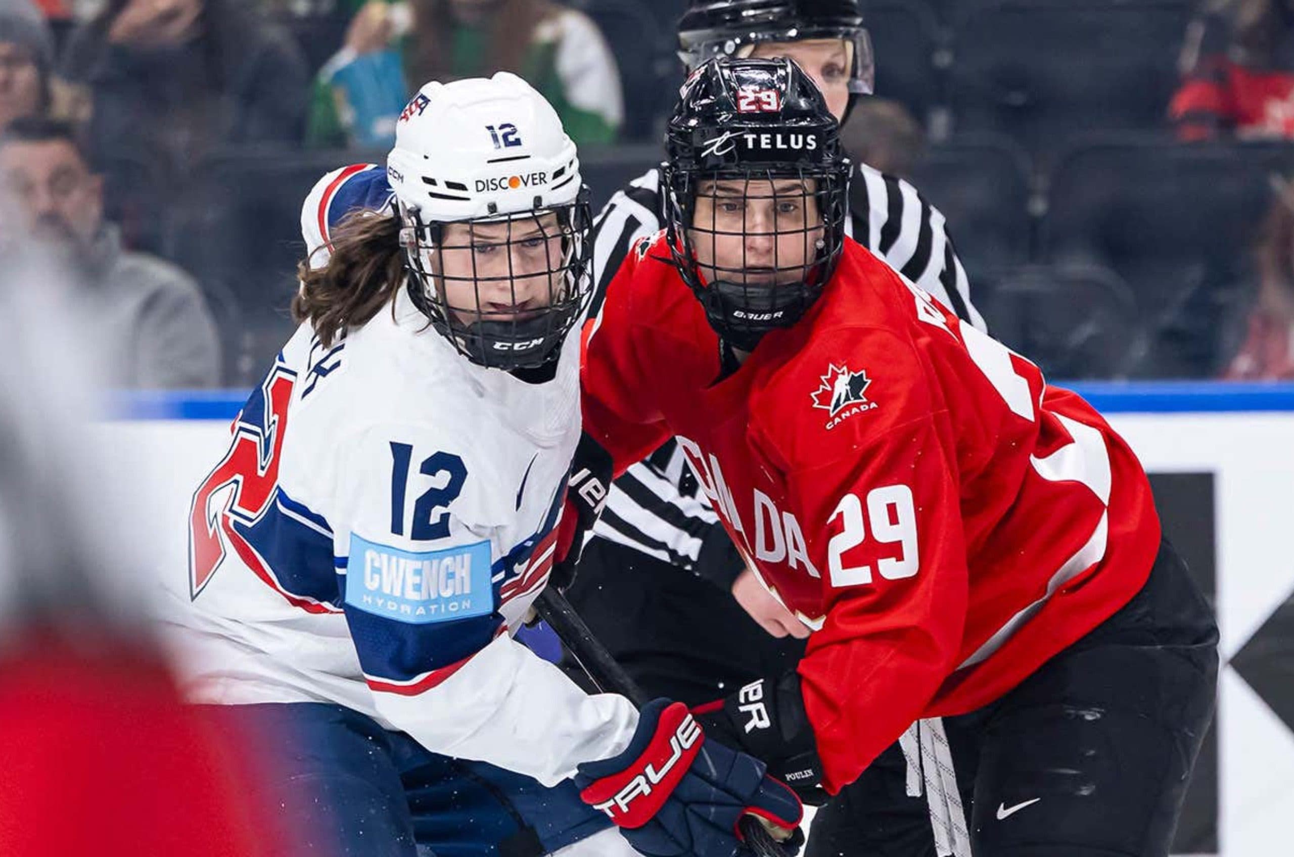 Team USA forward Kelly Pannek, Canada forward Marie-Philip Poulin, Rivalry Series