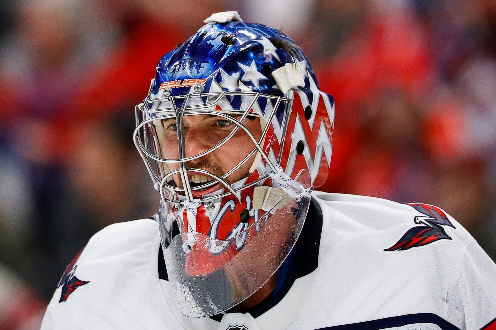 Washington Capitals goaltender Charlie Lindgren (79) in the second period against the Colorado Avalanche at Ball Arena.