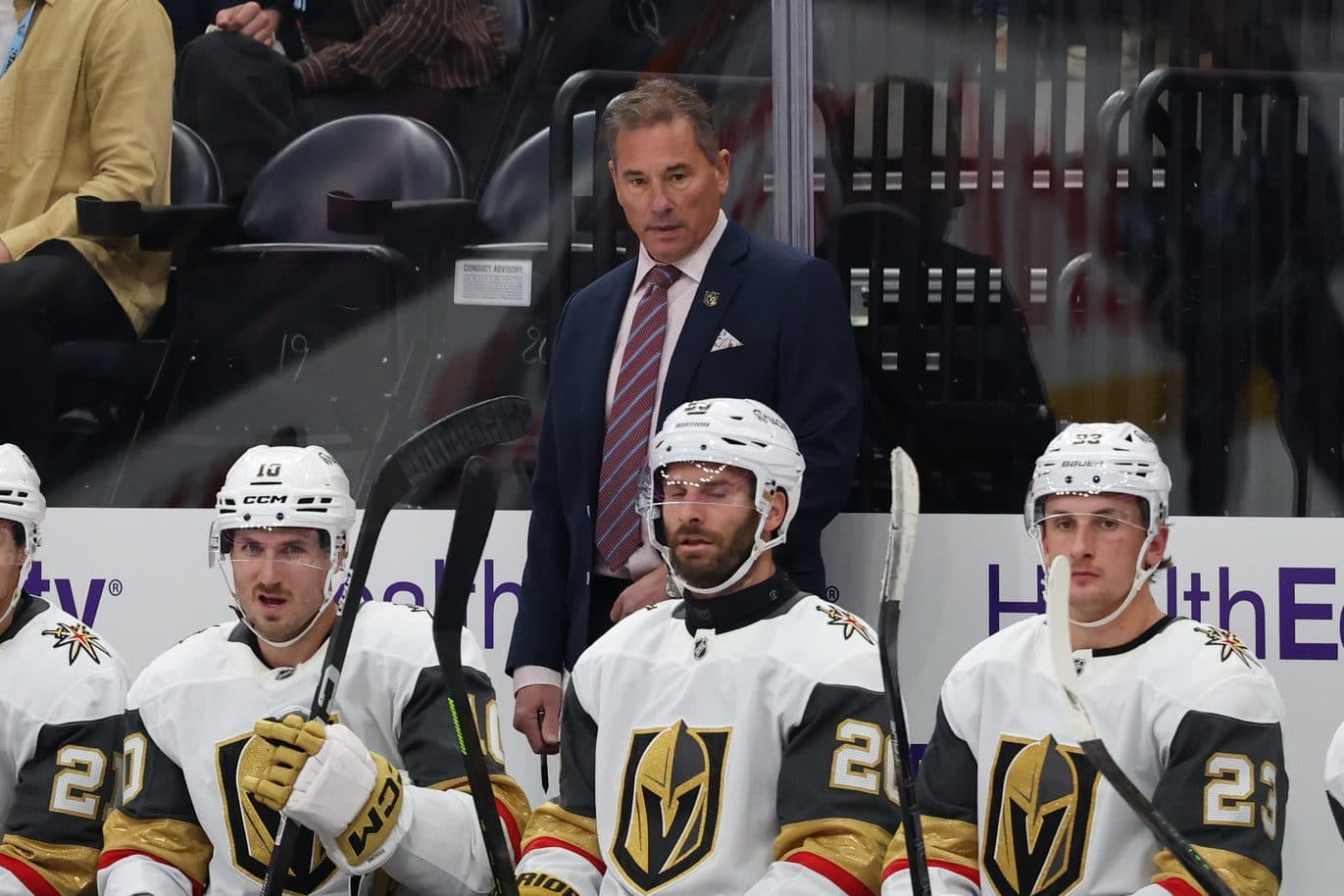 Vegas Golden Knights head coach Bruce Cassidy watches play against the Utah Mammoth during the third period at Delta Center.