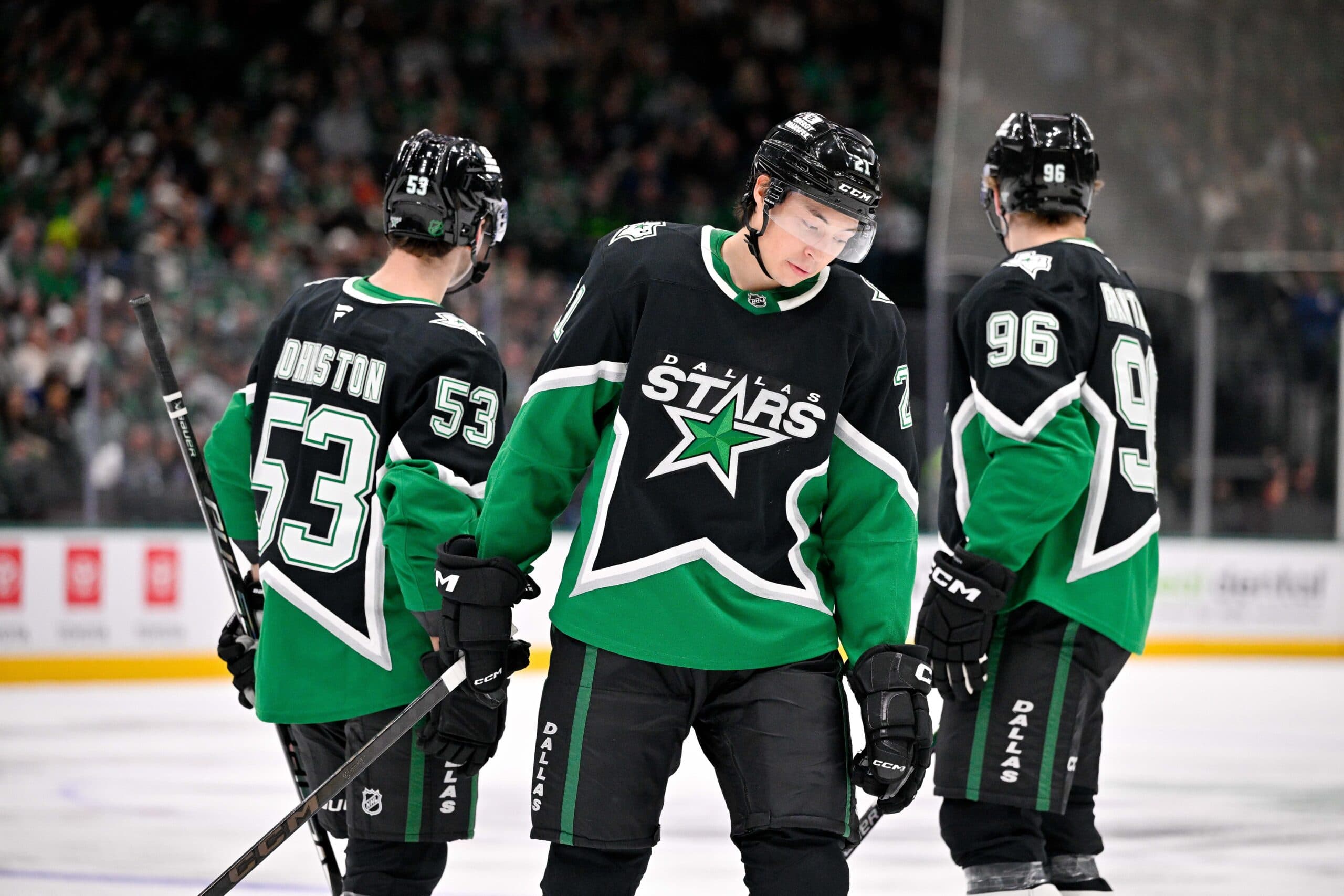 Wyatt Johnston, Jason Robertson and Mikko Rantanen