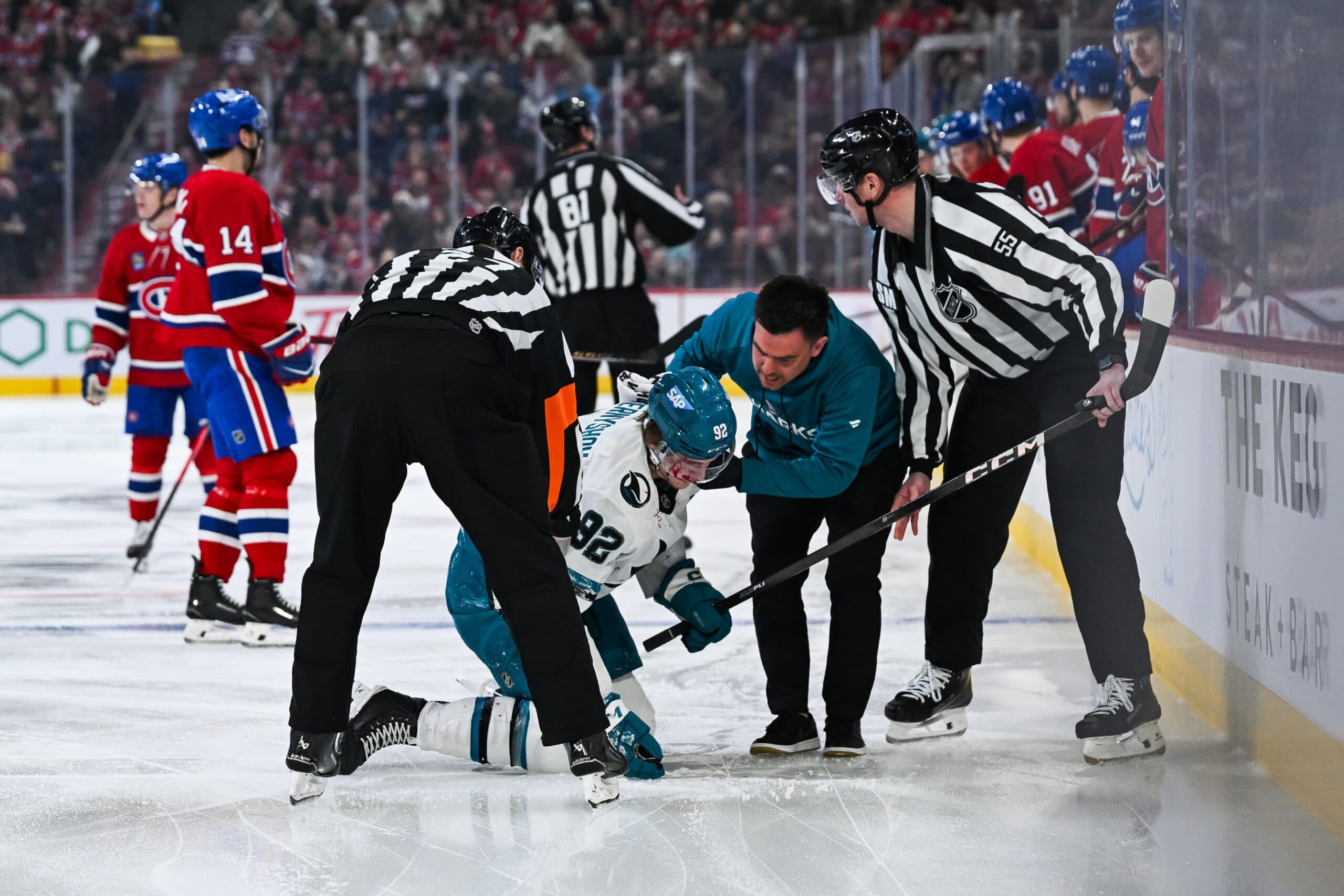 Sharks’ Igor Chernyshov leaves game against Canadiens with injury
