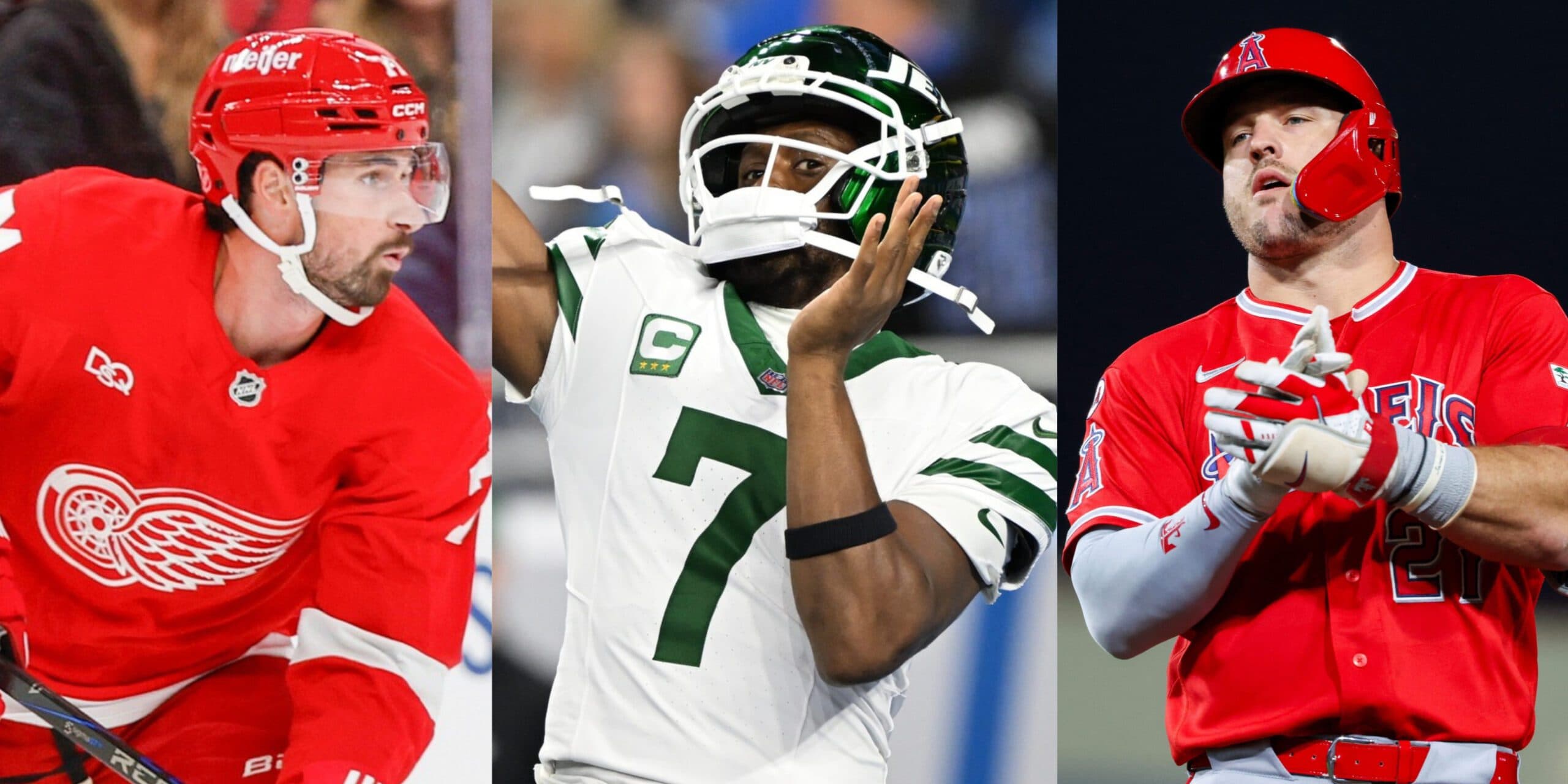 Dylan Larkin, Geno Smith and Mike Trout (Imagn Images)