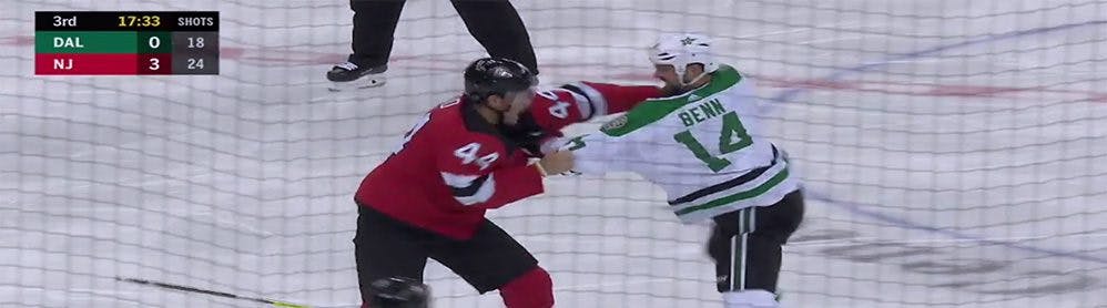 Jamie Benn and Miles Wood exchange heavy blows in epic fight