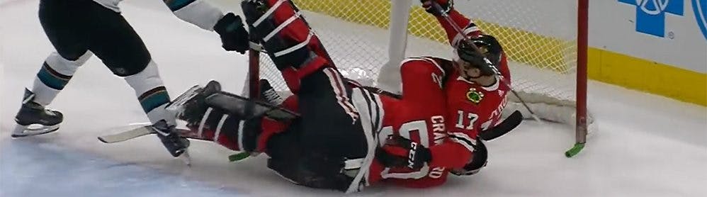 Corey Crawford concussed following brutal collision vs. Sharks