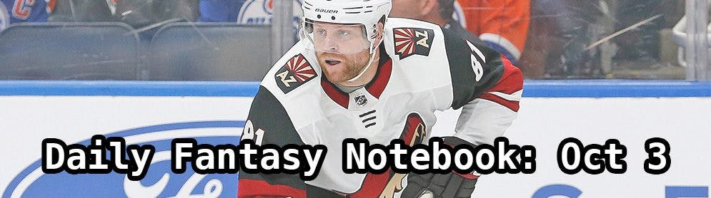 Daily Fantasy Hockey Notebook — 10/03/19