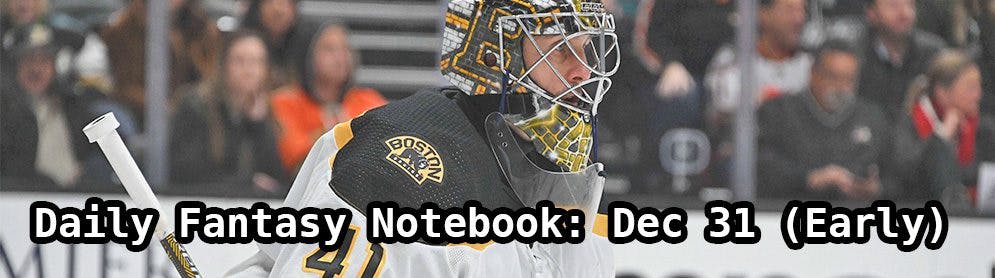 Daily Fantasy Hockey Notebook — 12/31/19 (Early Slate)