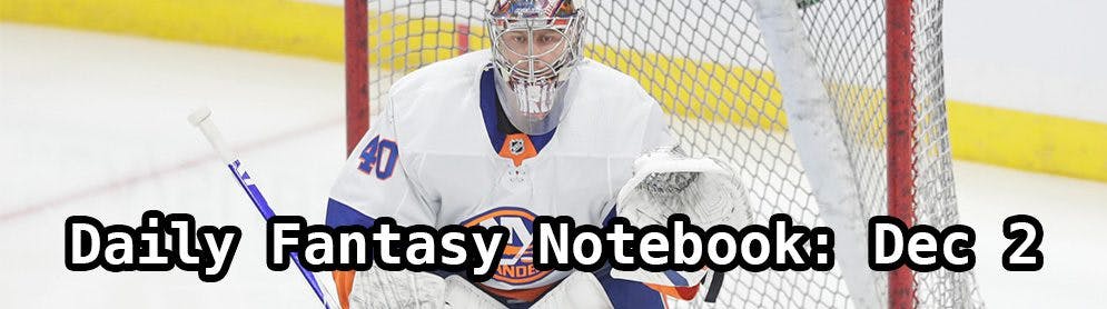 Daily Fantasy Hockey Notebook — 12/02/19