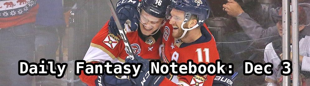 Daily Fantasy Hockey Notebook — 12/03/19