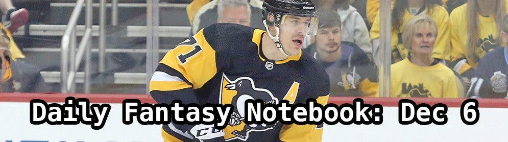 Daily Fantasy Hockey Notebook — 12/06/19