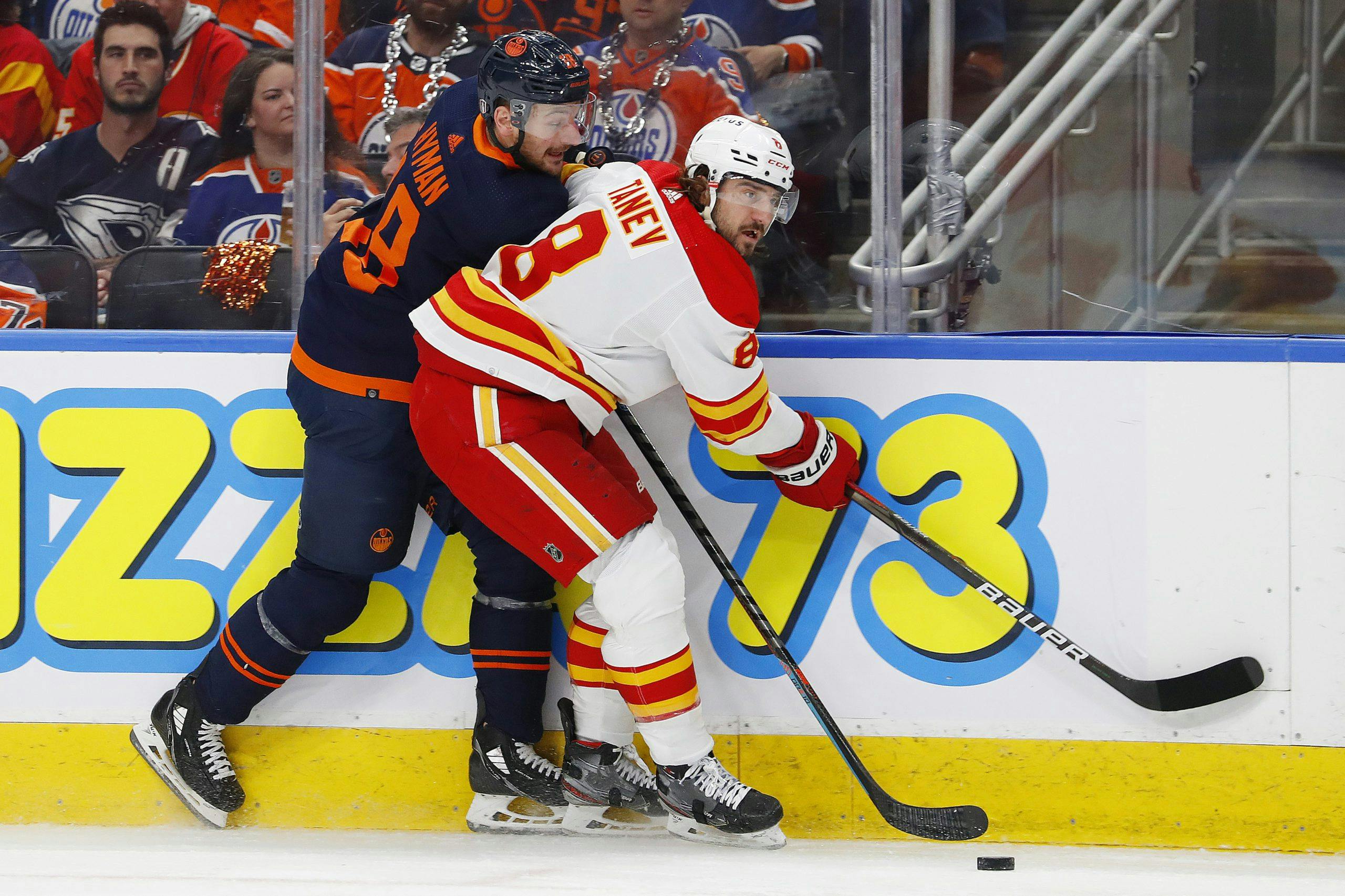 Flames Tanev leaves game after taking shot to head - The San Diego  Union-Tribune
