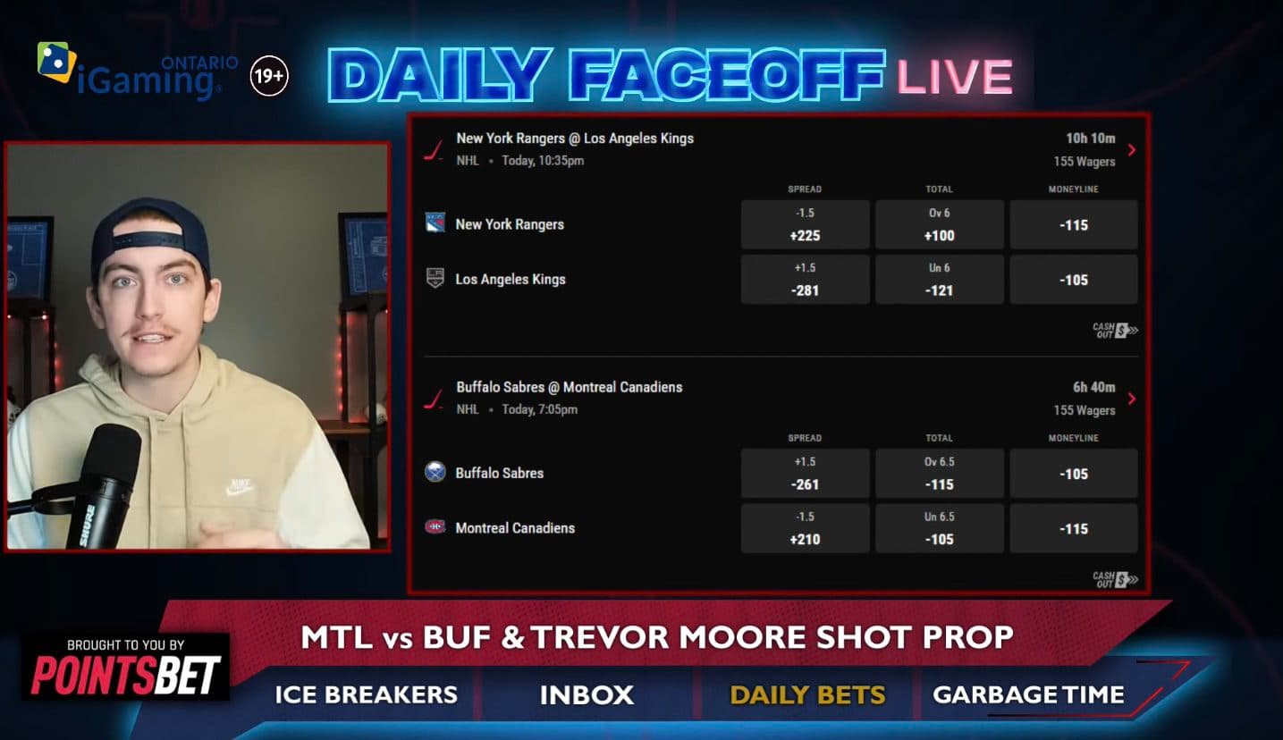 PointsBet Daily Bets: Sabres/Canadiens & Trevor Moore shot prop