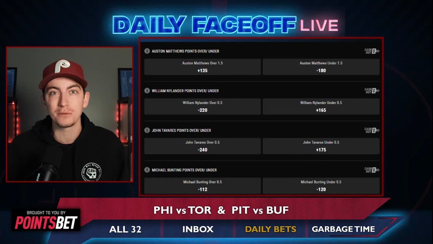 PointsBet Daily Picks: Flyers/Maple Leafs & Auston Matthews points prop