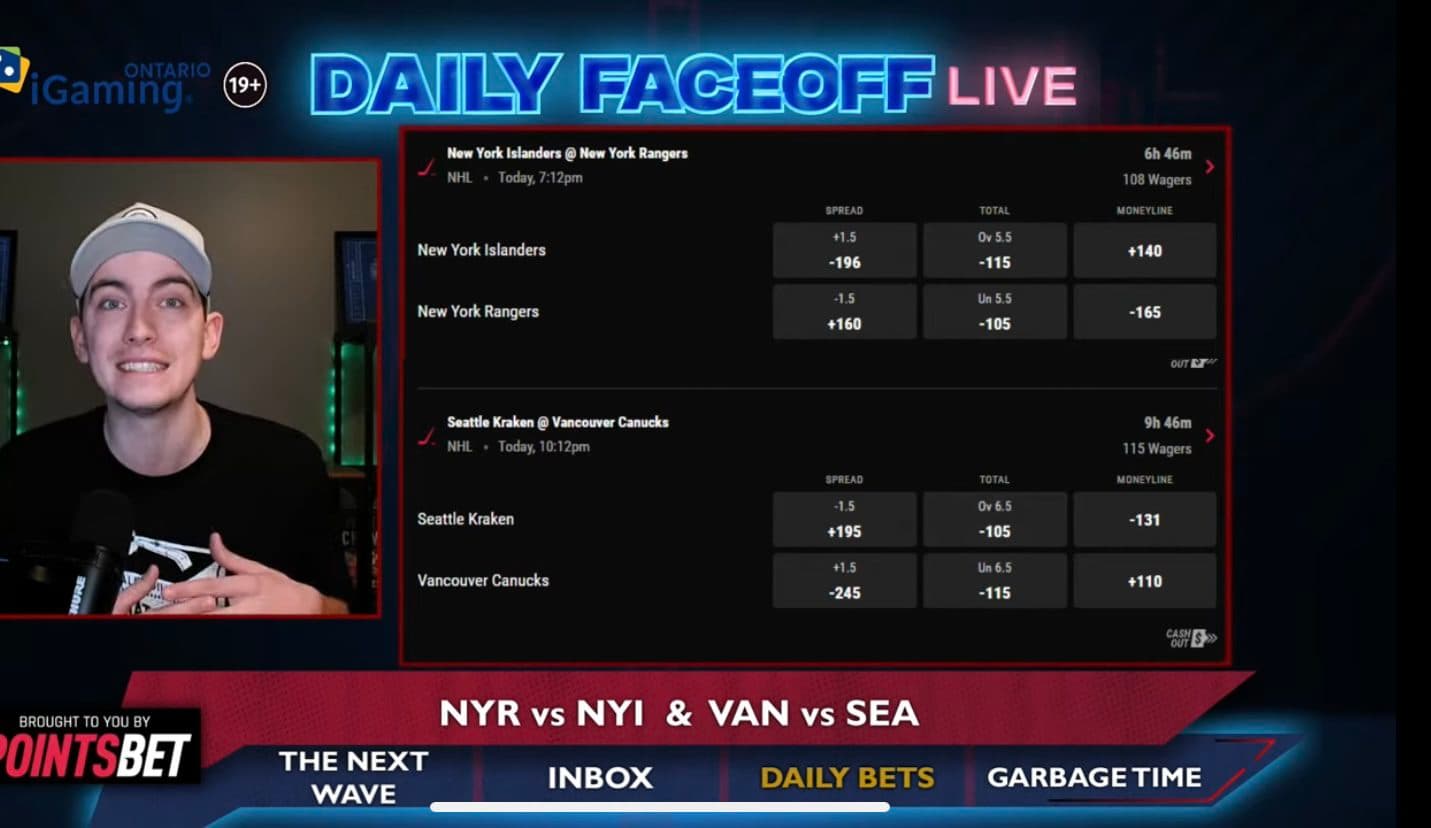PointsBet Daily Bets: Rangers/Islanders Moneyline & Canucks/Kraken