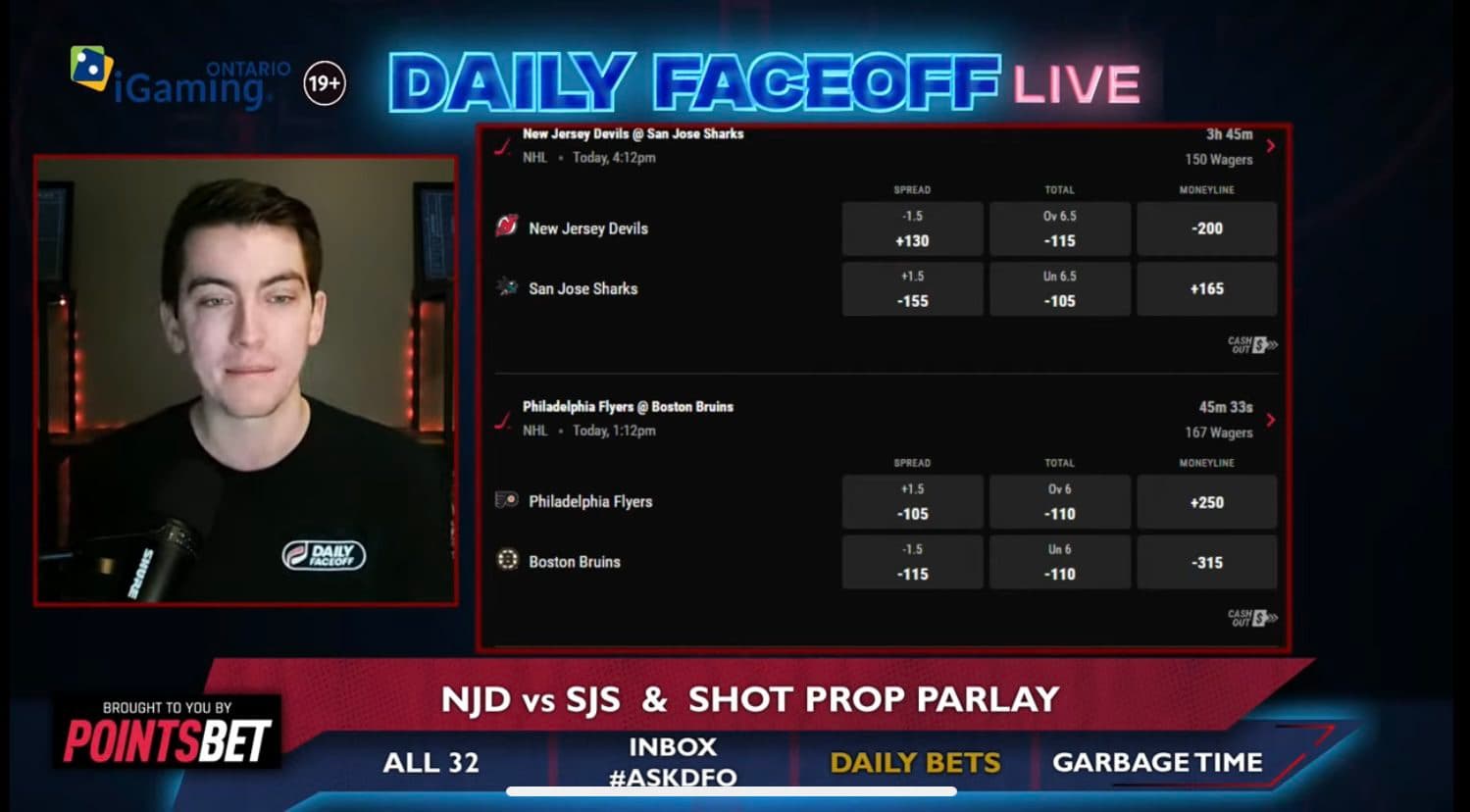 PointsBet Daily Bets: Devils/Sharks Puckline & Erik Gustafsson shot prop