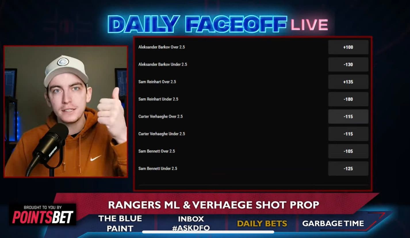PointsBet Daily Bets: New York Rangers Moneyline & Carter Verhaeghe shot prop