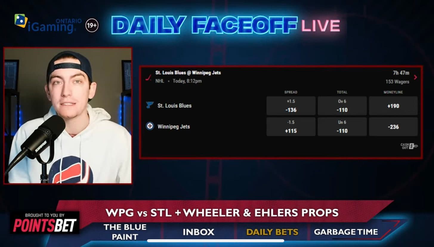 PointsBet Daily Bets: Blake Wheeler assist prop & Nikolai Ehlers shot prop