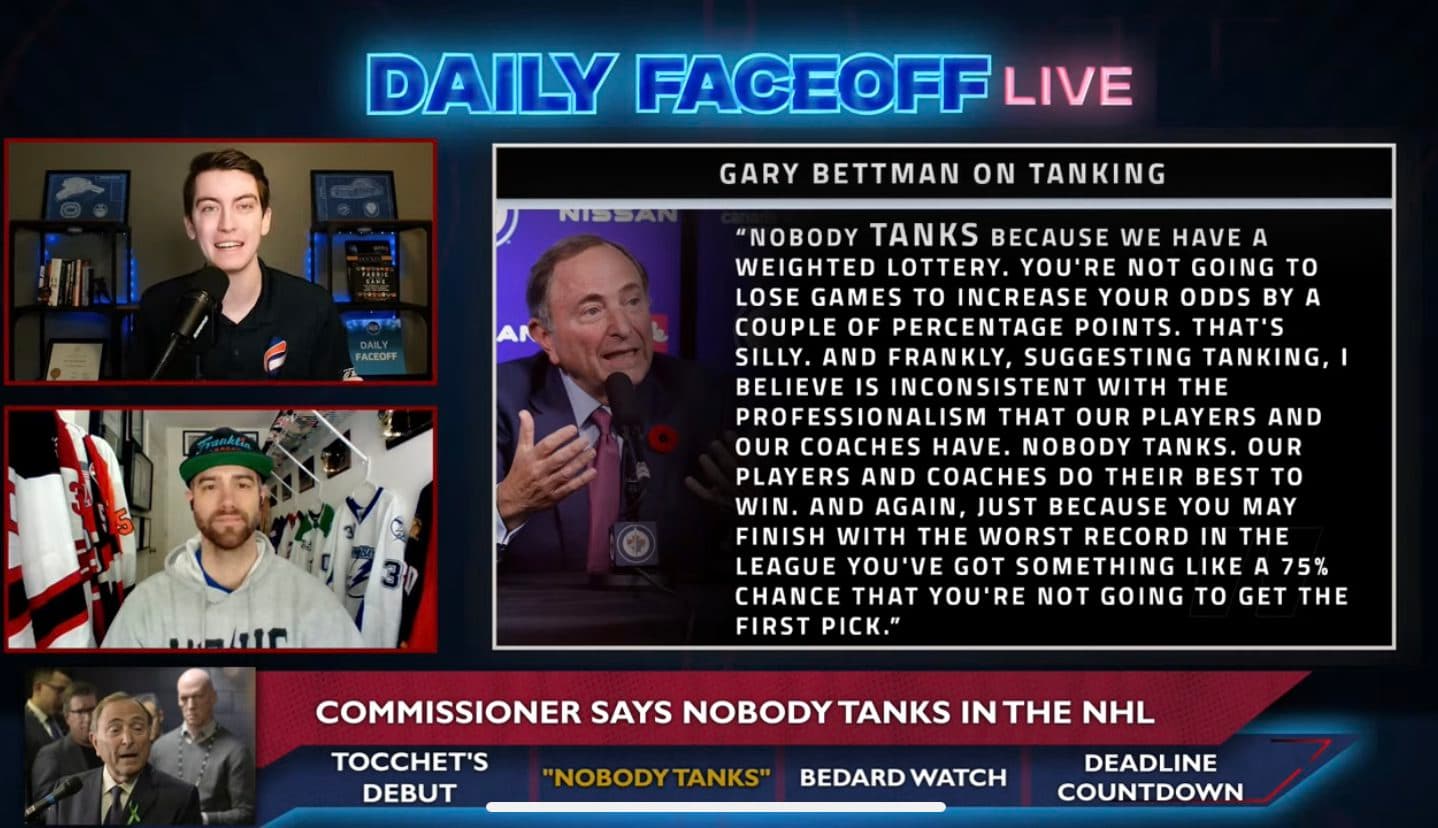 Daily Faceoff Live: Bettman tanking comments ‘Come on Gary!’