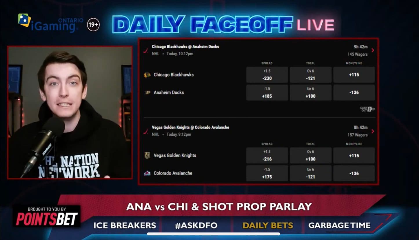 PointsBet Daily Bets: Ducks/Blackhawks & Tim Stutzle/Jake DeBrusk shot prop parlay