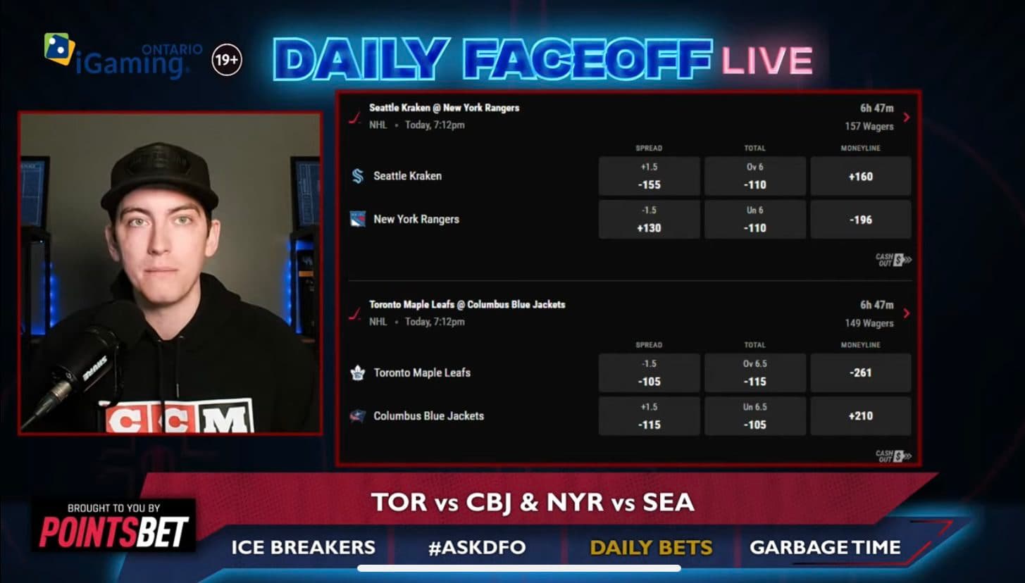 PointsBet Daily Bets: Maple Leafs/Blue Jackets & Kraken/Rangers Puckline