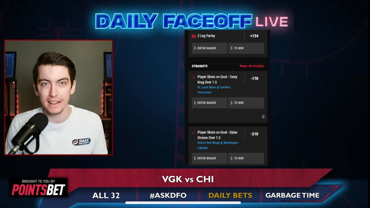 PointsBet Daily Bets: Blackhawks/Golden Knights & shot prop parlay