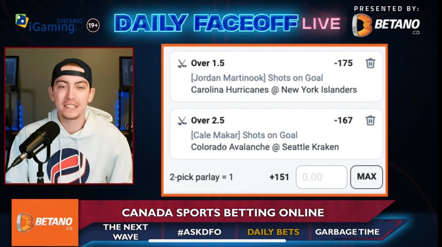 Betano Daily Bets: Carolina Hurricanes +102 & Martinook/Makar shot prop parlay