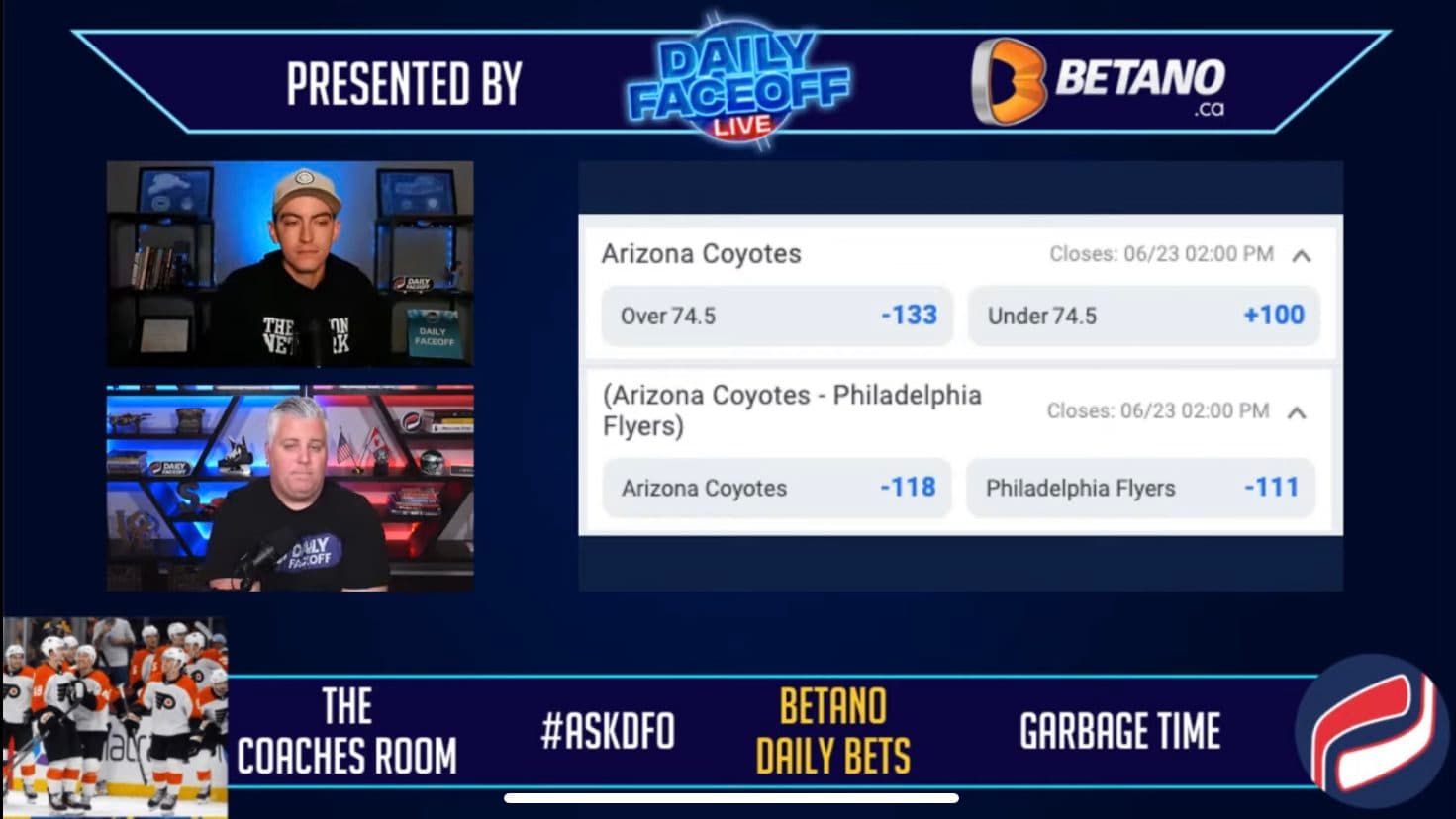 Betano Daily Bets: Arizona Coyotes Over 74.5 points