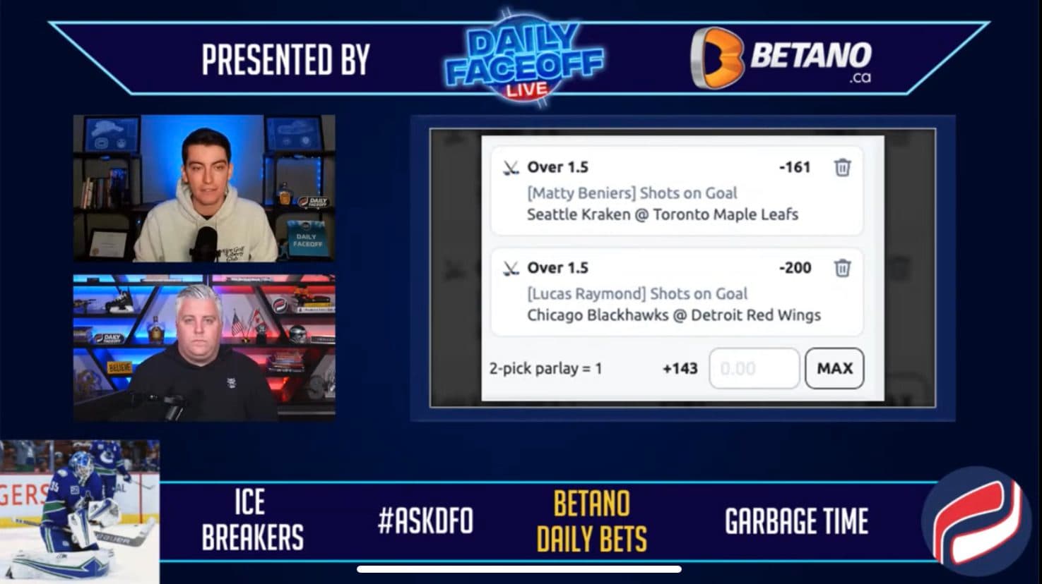 Betano Daily Bets: Lucas Raymond/Matty Beniers shot prop parlay and Vegas/Vancouver Under