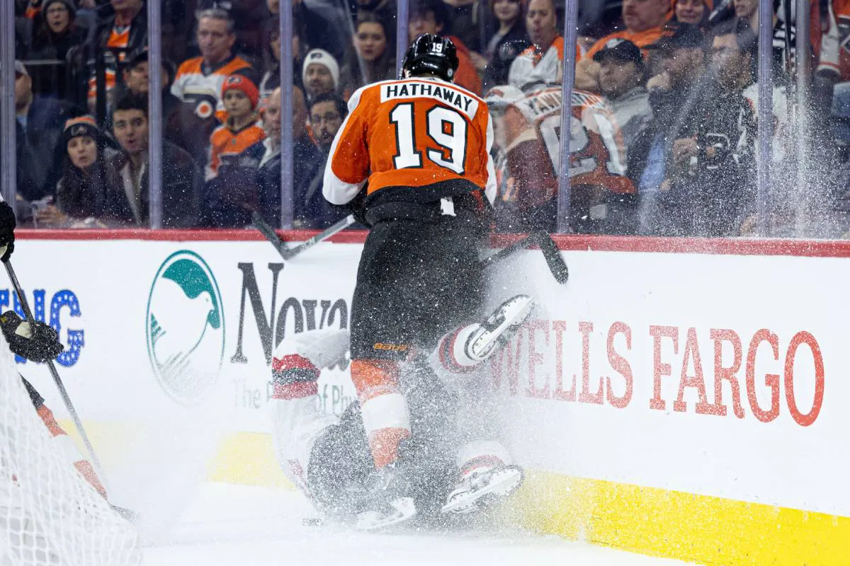 Philadelphia Flyers’ Garnet Hathaway given match penalty for hit on New Jersey Devils’ Luke Hughes