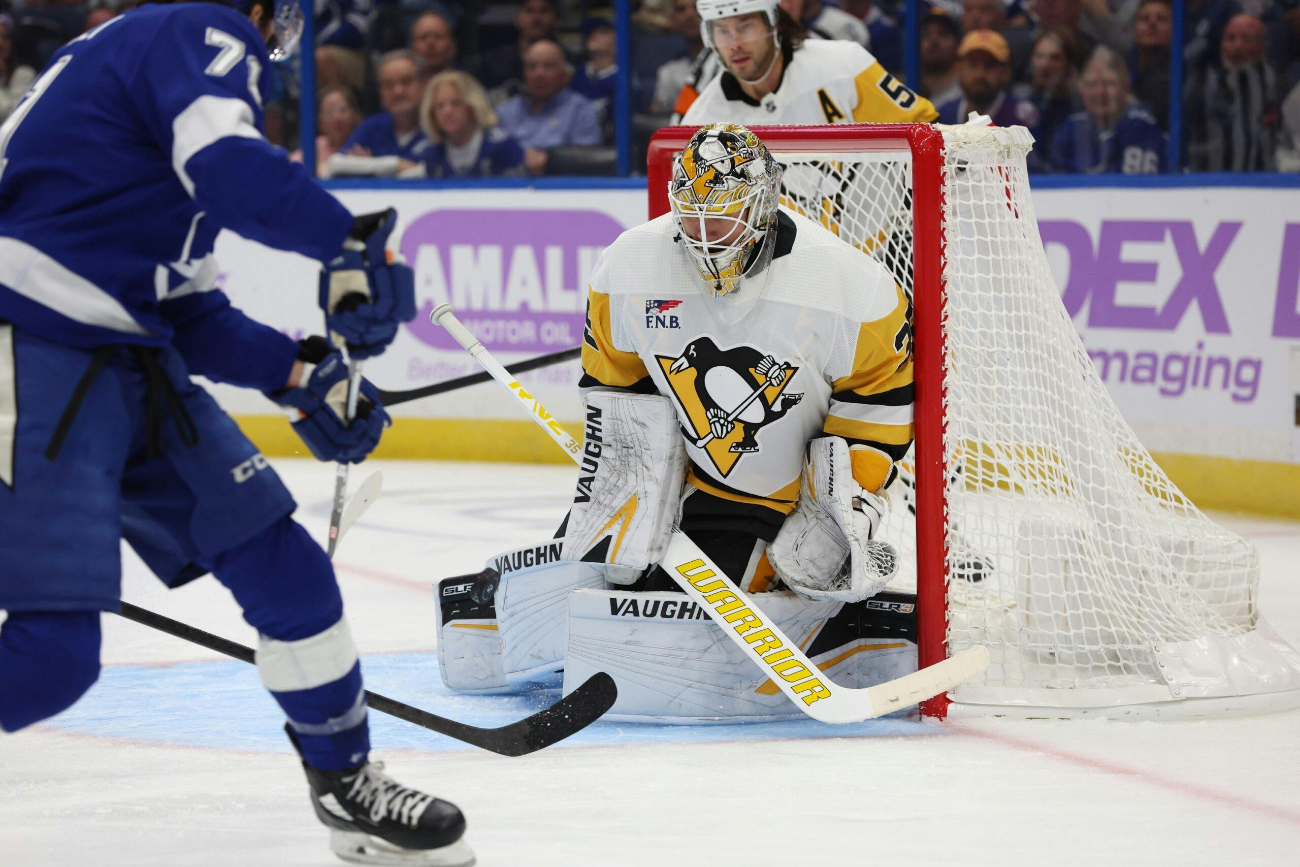 Penguins goaltender Tristan Jarry scores empty-net goal against Lightning