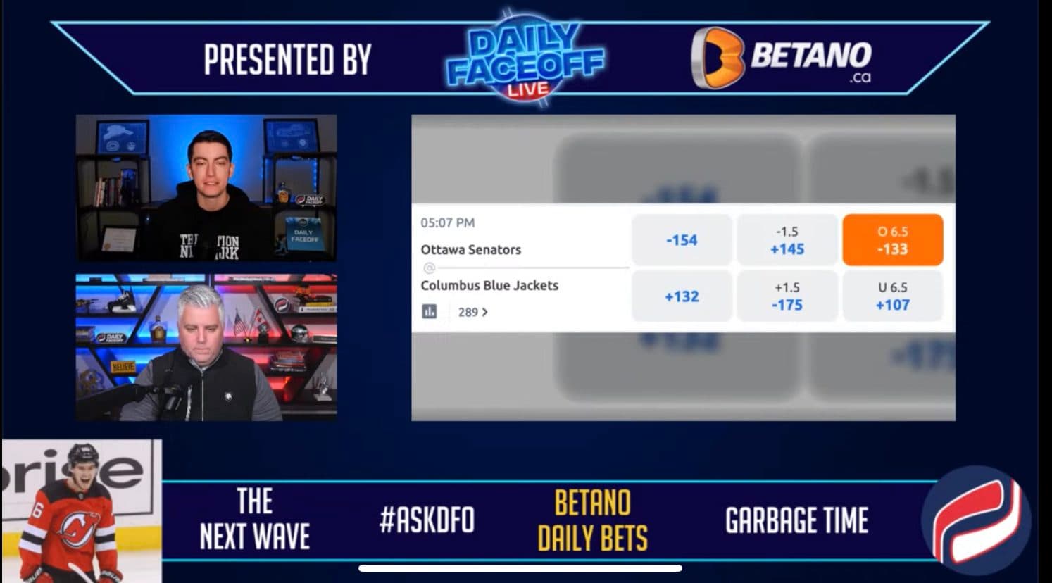 Betano Daily Bets: Blue Jackets Vs Senators Over 6.5 & Jack Hughes powerplay point & shot prop